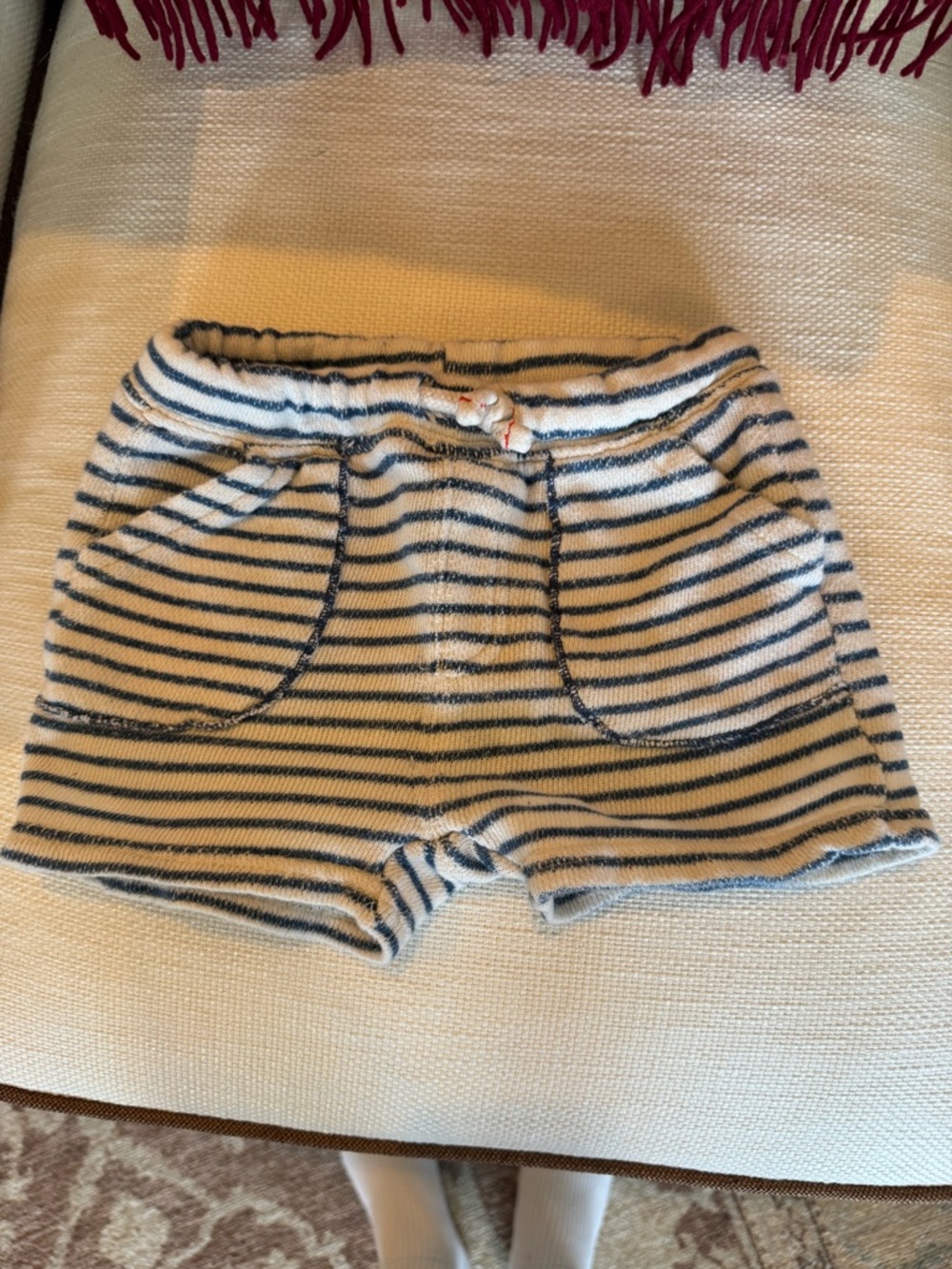 Zara Striped Terry Baby Shorts - Navy and Cream, 12-18 mo